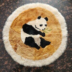 Vintage Peruvian Alpaca Wool Panda Bear Rug Wall Hanging 18" Handmade Decor 1970